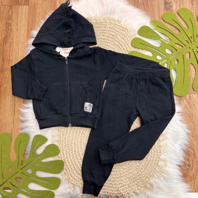 Conj. Jaqueta Dino Cheio de Estilo e Calça em Malha Termal - Preto